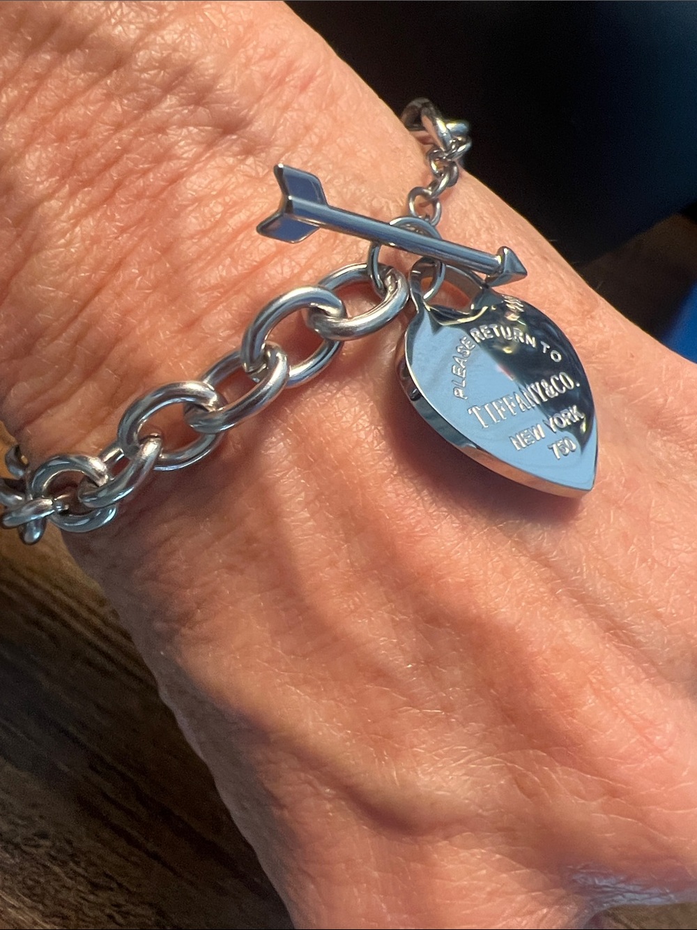 Polished Silver Heart Tag Toggle Bracelet